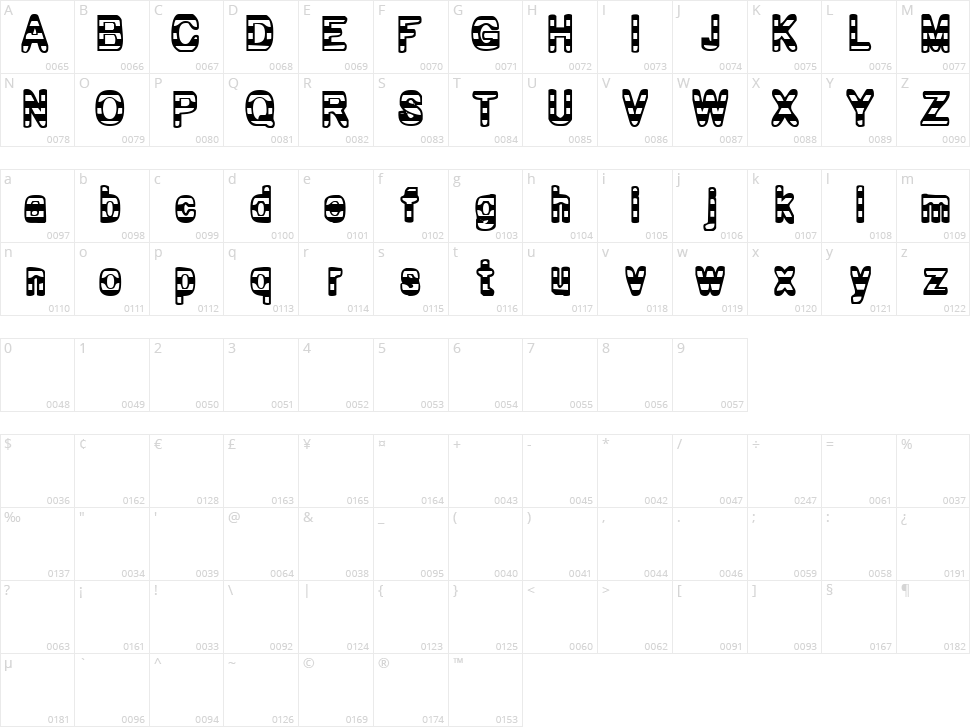 Zebra Parade Character Map