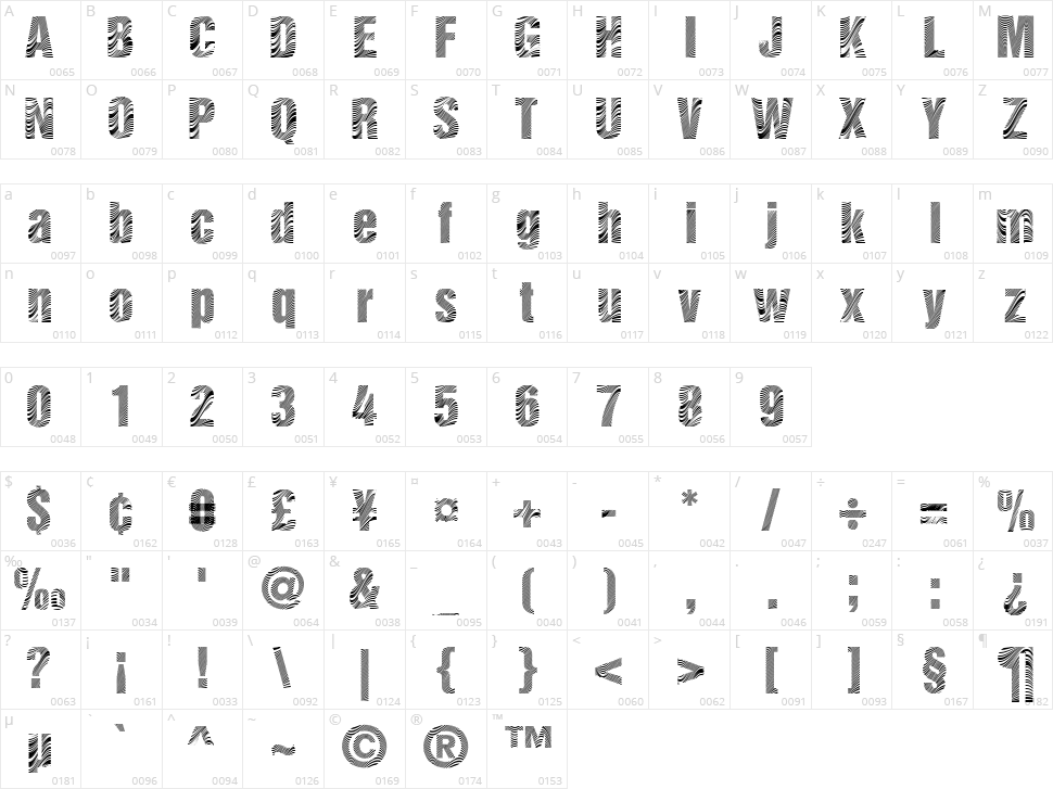 Zebretica Character Map