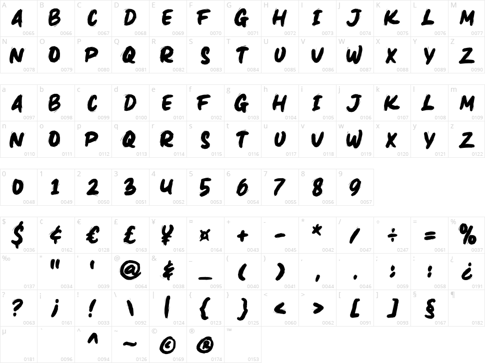 Zem Brush Character Map