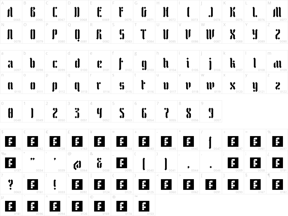 Zfraktur Eye/fs Character Map