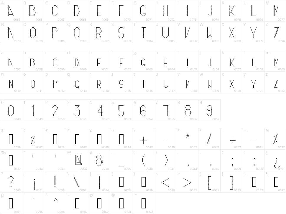 Zicizac Character Map