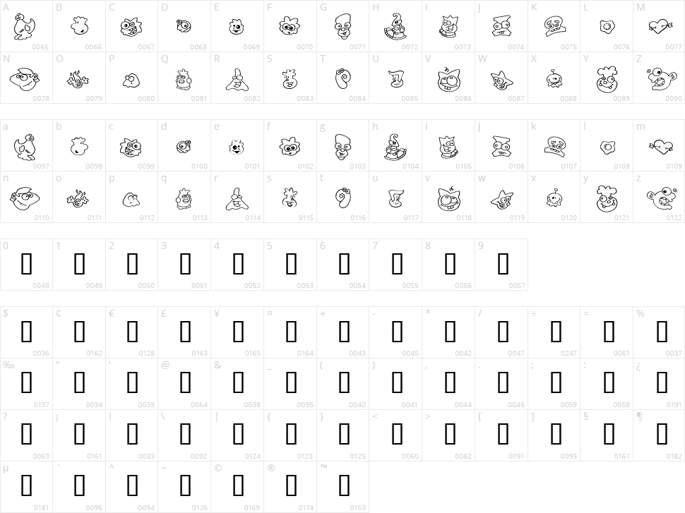 ZingDing Character Map