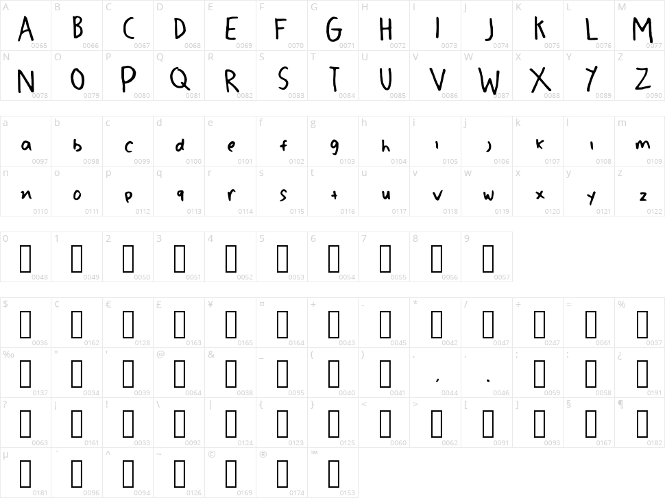 Ziva Calligraphr Character Map