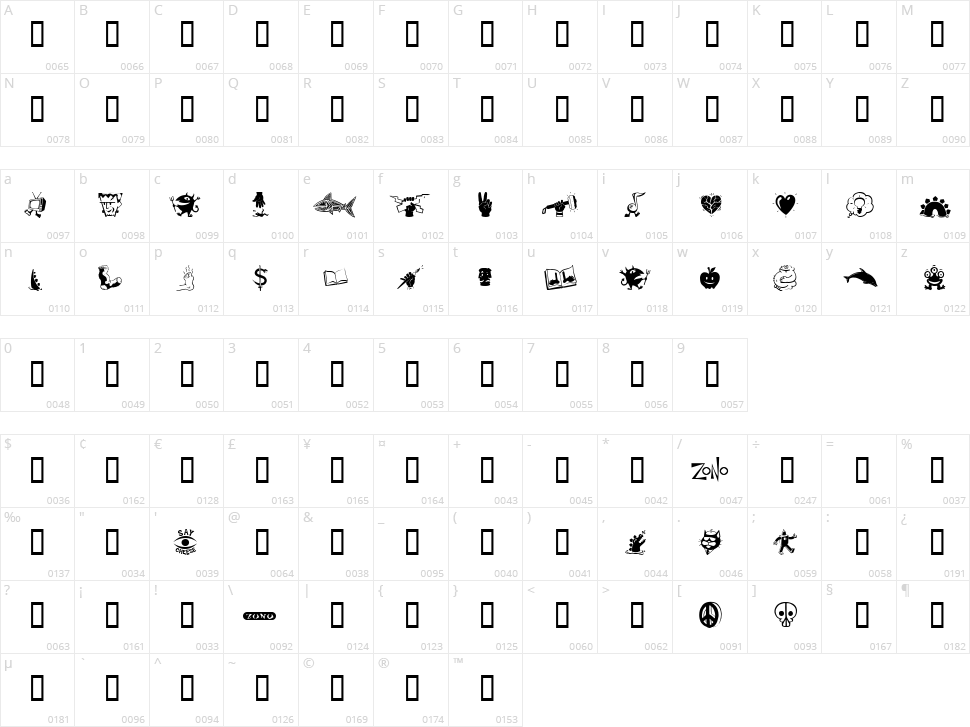 Zono Dingbats Character Map