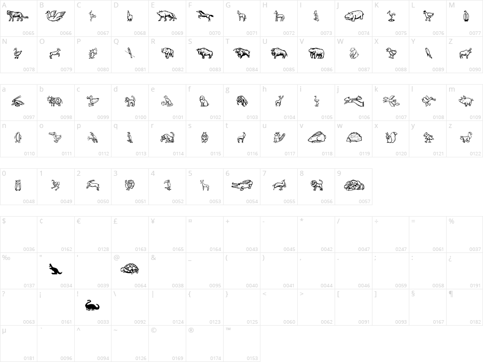 Zoo Woodcuts M Character Map